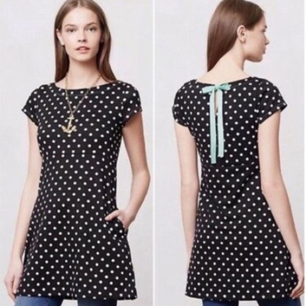 Anthropologie Postmark Black/White Polka Dot Tunic size medium